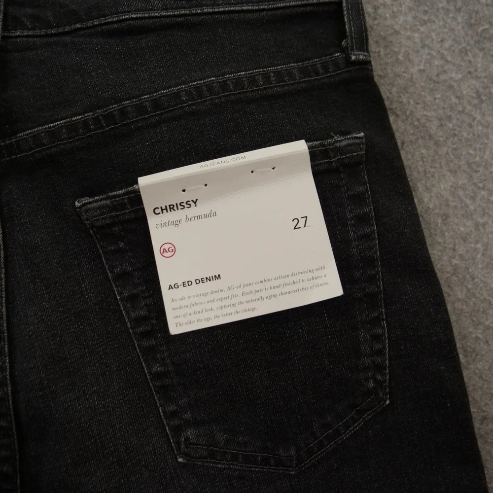 New AG Adriano Goldschmied High Waist Black Distressed Denim Shorts